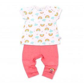 FIFFY CUTE RAINBOW SAVE OUR PLANET SHORT SLEEVE + LONG PANT GIRL SUIT