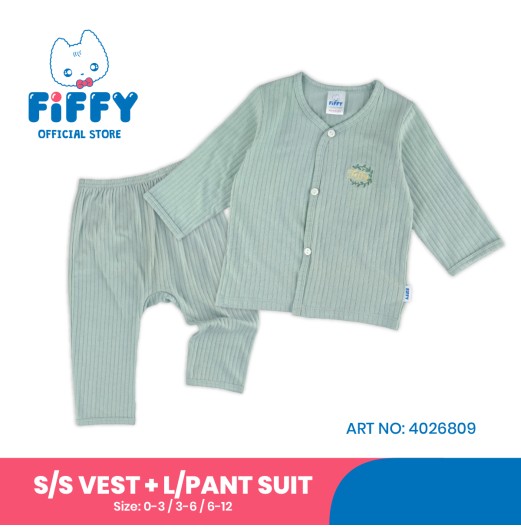 FIFFY SOFT RIBBED LONG SLEEVE VEST + LONG PANTS SUIT BAJU BAYI (4026810)