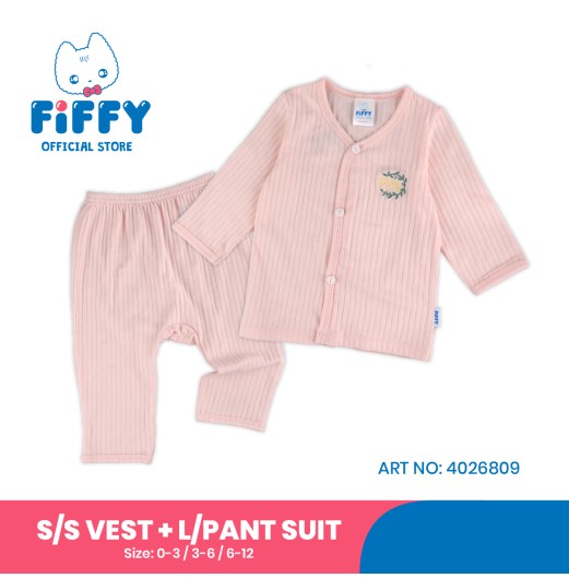 FIFFY SOFT RIBBED LONG SLEEVE VEST + LONG PANTS SUIT BAJU BAYI (4026810)