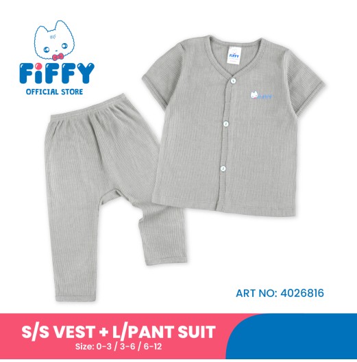 FIFFY SOFT RIBBED SHORT SLEEVE VEST + LONG PANT SUIT BAJU BAYI (4026816)