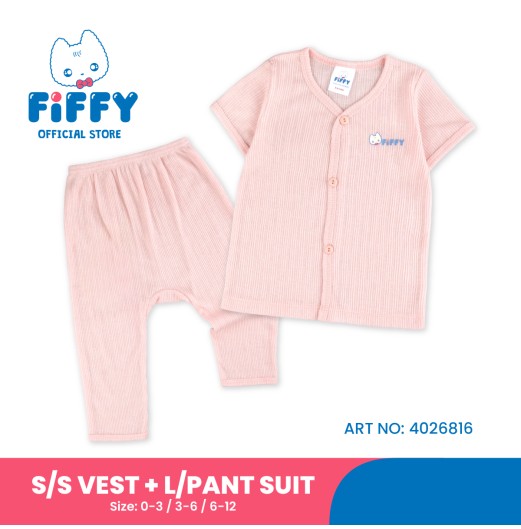 FIFFY SOFT RIBBED SHORT SLEEVE VEST + LONG PANT SUIT BAJU BAYI (4026816)