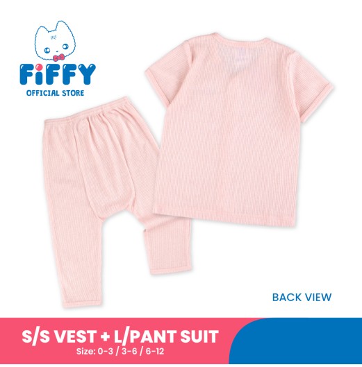 FIFFY SOFT RIBBED SHORT SLEEVE VEST + LONG PANT SUIT BAJU BAYI (4026816)