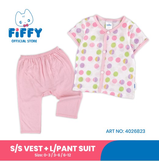 FIFFY SOFT RIBBED DOT VEST LONG PANT SUIT BAJU BAYI (4026823)