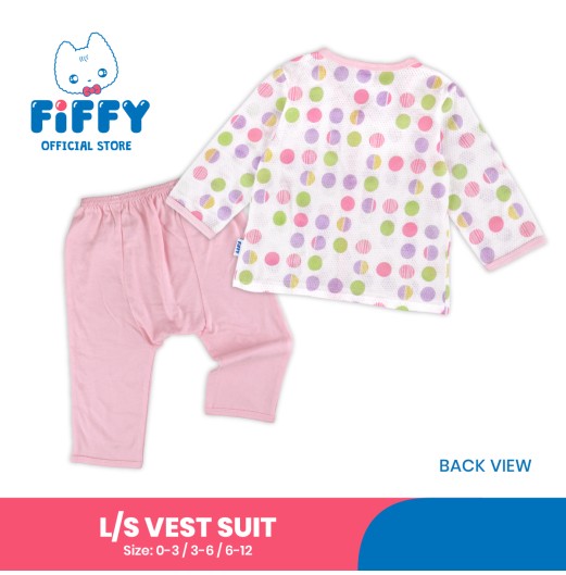 FIFFY SOFT RIBBED DOT LONG SLEEVE VEST + LONG PANTS SUIT BAJU BAYI (4026824)