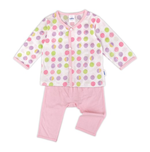 FIFFY SOFT RIBBED DOT LONG SLEEVE VEST + LONG PANTS SUIT BAJU BAYI (4026824)
