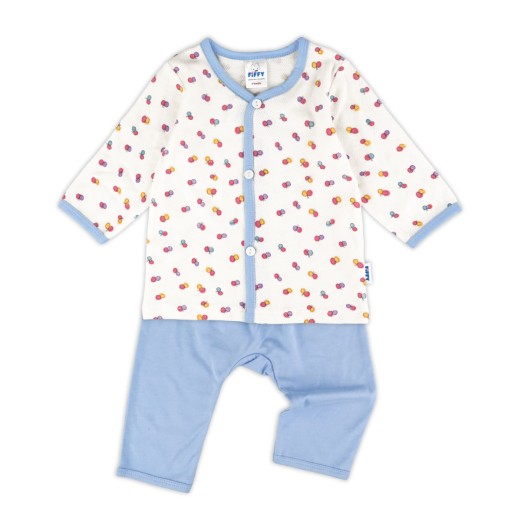 FIFFY SOFT RIBBED DOT LONG SLEEVE VEST + LONG PANTS SUIT BAJU BAYI (4026824)