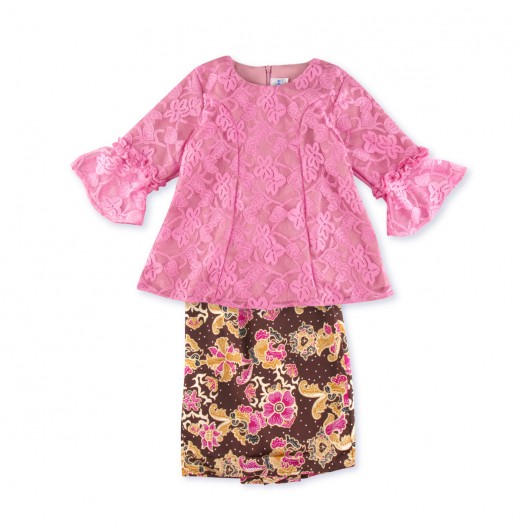 FIFFY PINK LACE ELEGANCE MALAY SKIRT SUIT