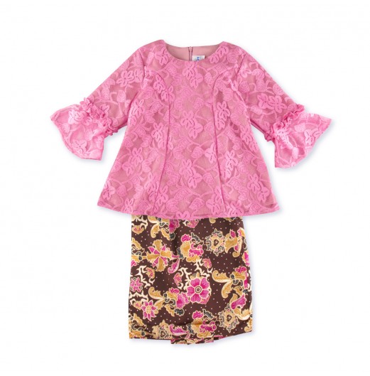 FIFFY PINK LACE ELEGANCE MALAY SKIRT SUIT