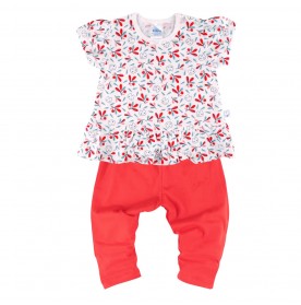 FIFFY RED CHERRY SHORT SLEEVE VEST+ LONG PANT SUIT GIRL SUIT