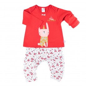 FIFFY PINKY RABBIT LONG SLEEVE VEST+ LONG PANT GIRL SUIT