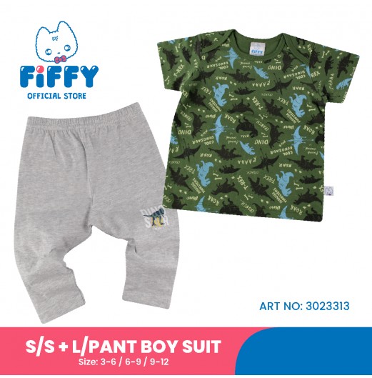 FIFFY WILDLIFE DINOSAUR SHORT SLEEVE VEST+ LONG PANT BOY SUIT