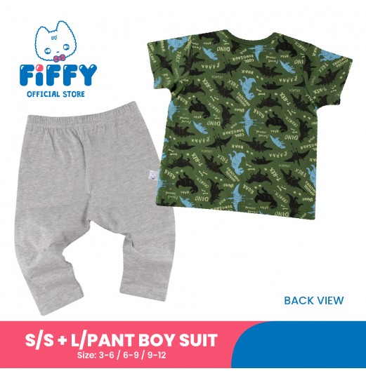 FIFFY WILDLIFE DINOSAUR SHORT SLEEVE VEST+ LONG PANT BOY SUIT