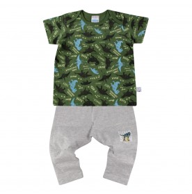 FIFFY WILDLIFE DINOSAUR SHORT SLEEVE VEST+ LONG PANT BOY SUIT