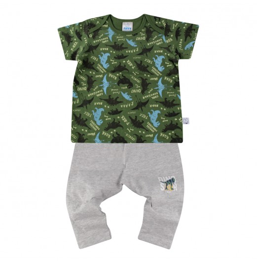 FIFFY WILDLIFE DINOSAUR SHORT SLEEVE VEST+ LONG PANT BOY SUIT