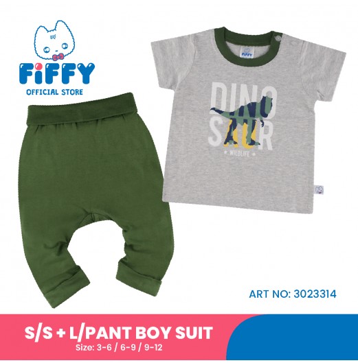 FIFFY WILDLIFE DINOSAUR SHORT SLEEVE VEST+ LONG PANT BOY SUIT