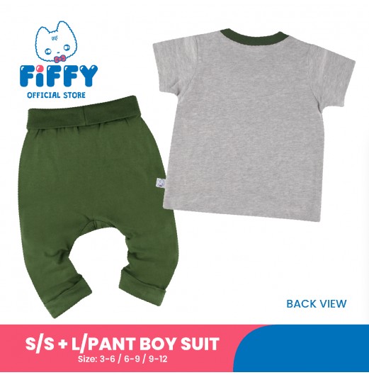 FIFFY WILDLIFE DINOSAUR SHORT SLEEVE VEST+ LONG PANT BOY SUIT