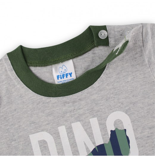 FIFFY WILDLIFE DINOSAUR SHORT SLEEVE VEST+ LONG PANT BOY SUIT