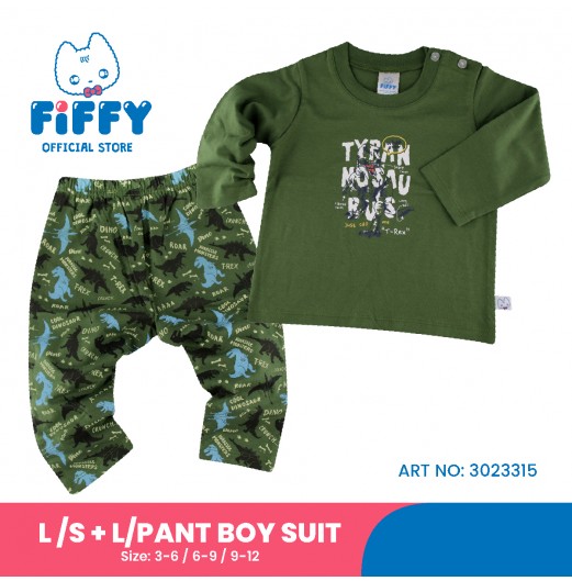 FIFFY TYRANOSAURUS REX LONG SLEEVE VEST+ LONG PANT BOY SUIT