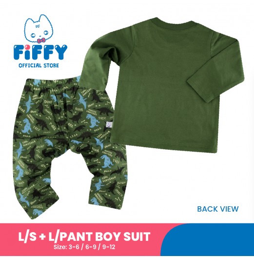 FIFFY TYRANOSAURUS REX LONG SLEEVE VEST+ LONG PANT BOY SUIT