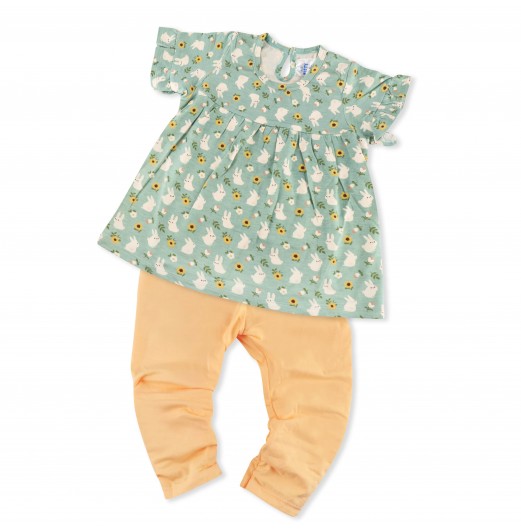 FIFFY CURIOUS RABBIT WITH FLOWER LEGGING SUIT