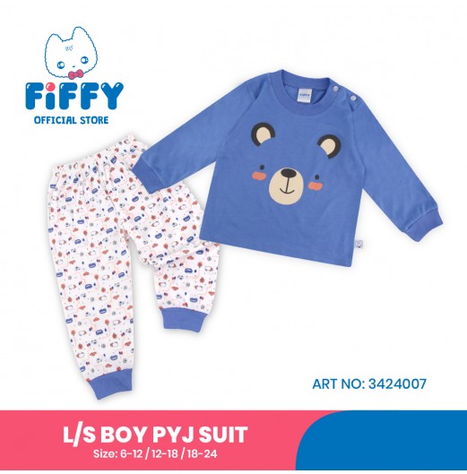 FIFFY BLUE BEAR BAJU BAYI LONG SLEEVE BOY PYJAMAS SUIT (3424007)