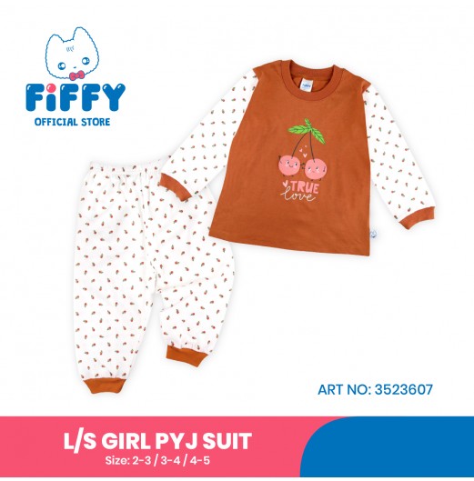 FIFFY BAJU BAYI CHERRY CUTIE LOVE LONG SLEEVE GIRL PYJAMAS SUIT (3523607)