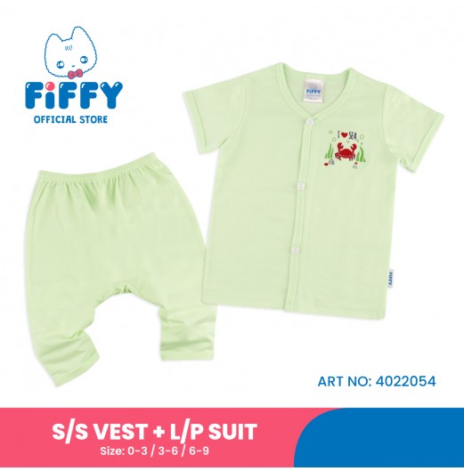 FIFFY CRAB'S LOVE SHORT SLEEVE VEST+ LONG PANT SUIT