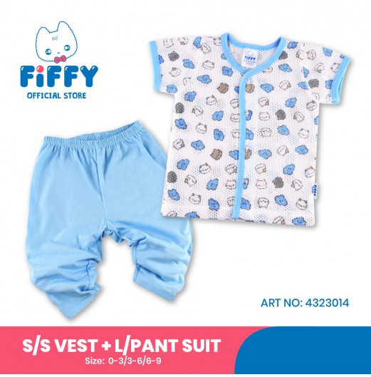 FIFFY CLOUD KITTEN SHORT SLEEVE VEST+ LONG PANT SUIT