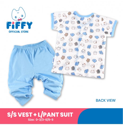 FIFFY CLOUD KITTEN SHORT SLEEVE VEST+ LONG PANT SUIT