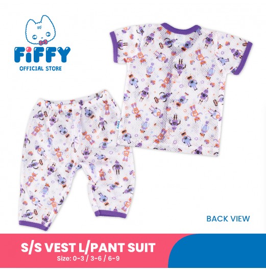 FIFFY ROBOT GATHERING SHORT SLEEVE VEST+ LONG PANT SUIT