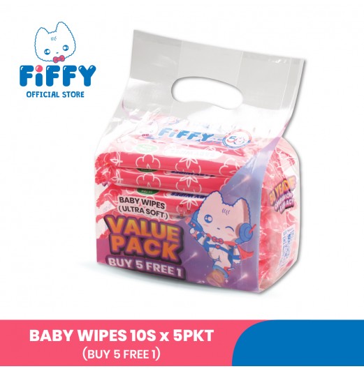 FIFFY BABY WIPES 10s x 5PKT (BUY 5 FREE 1)