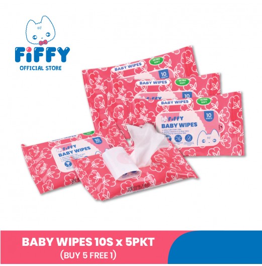 FIFFY BABY WIPES 10s x 5PKT (BUY 5 FREE 1)