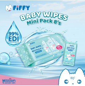 FIFFY EDI PURIFIED WATER BABY WIPES MINI PACK 8'S X 8 (98-15-002)