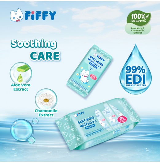 FIFFY EDI PURIFIED WATER BABY WIPES MINI PACK 8'S X 8 (98-15-002)