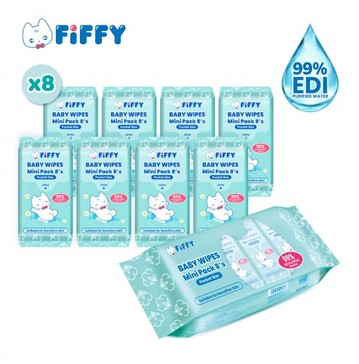 FIFFY EDI PURIFIED WATER BABY WIPES MINI PACK 8'S X 8 (98-15-002)