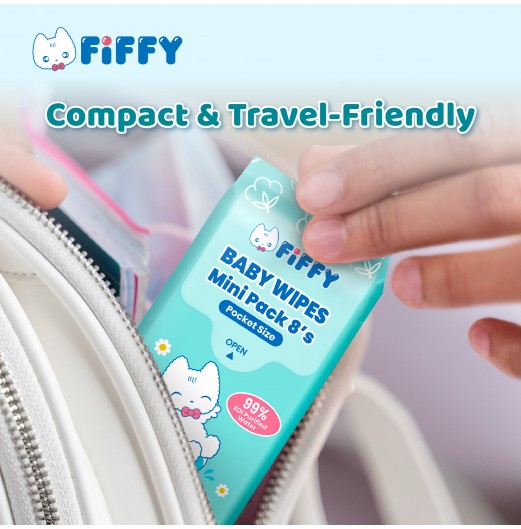 FIFFY EDI PURIFIED WATER BABY WIPES MINI PACK 8'S X 8 (98-15-002)