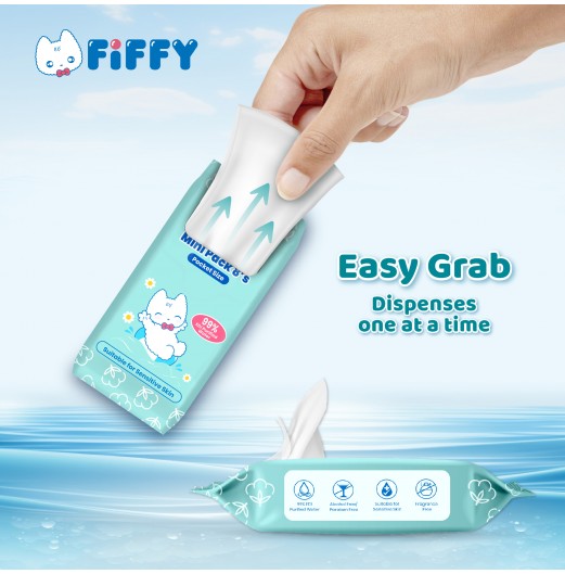 FIFFY EDI PURIFIED WATER BABY WIPES MINI PACK 8'S X 8 (98-15-002)