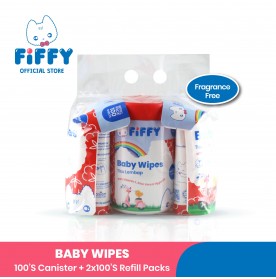 FIFFY BABY FRAGRANCE FREE WIPES 100'S CAN + 100'S REFILL X 2