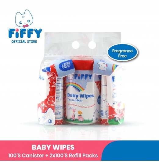 FIFFY BABY FRAGRANCE FREE WIPES 100'S CAN + 100'S REFILL X 2