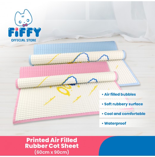 FIFFY PRINTED AIR FILLED RUBBER COT SHEET (60CM X 90CM) 	98-637