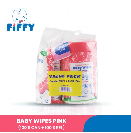 Baby Wipes - FIFFY BABY WIPES PINK 100 S CAN + 100 S REFILL