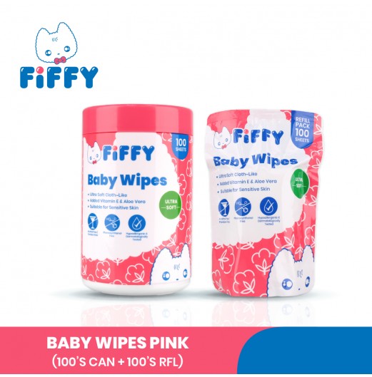 Baby Wipes - FIFFY BABY WIPES PINK 100 S CAN + 100 S REFILL