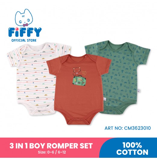 FIFFY LEISURE MOMENTS 3 IN 1 BOY ROMPER SET