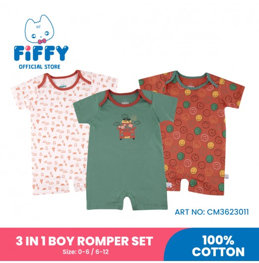 FIFFY HAPPY RIDES  3 IN 1 BOY ROMPER SET