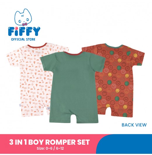 FIFFY HAPPY RIDES  3 IN 1 BOY ROMPER SET