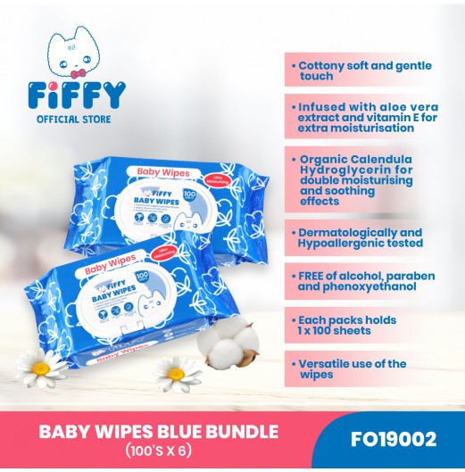 FIFFY BABY CALENDULA WIPES VALUE PACK 100'S X6 - FO19002