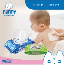 FIFFY BABY WIPES VALUE PACK 100'S X6+30'SX2