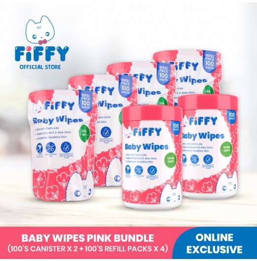 FIFFY BABY ULTRA SOFT WIPES BUNDLE 100's CAN*2 + 100's REFILL*4- FO22001