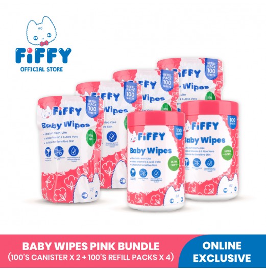 FIFFY BABY ULTRA SOFT WIPES BUNDLE 100's CAN*2 + 100's REFILL*4- FO22001