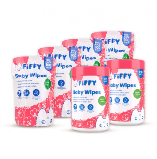 FIFFY BABY ULTRA SOFT WIPES BUNDLE 100's CAN*2 + 100's REFILL*4- FO22001